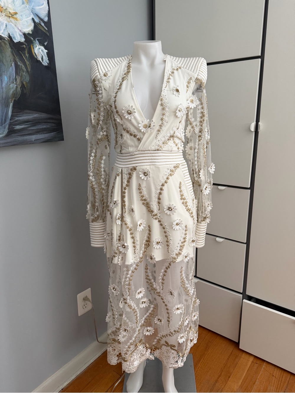 Zhivago Ivory and Gold Embellished Maxi Dress